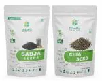 NISARG ORGANIC FARM Combo of Sabja and Black Chia Seeds I Natural & Organic I Diet Food I with Omega 3 & Fiber I Unroasted Falooda Seeds use for Weight Loss, Reduce body heat I Healthy Snacks - 500g x 2 Pack