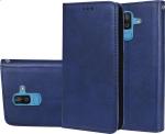 Unistuff Faux Leather Back Case Flip Cover for Samsung Galaxy On8 with ID Card Slot | Foldable Kickstand | 2 Card Slot | 1 Cash Slot - Executive Blue, 61548