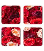 Whats Your Kick Flowers Beautiful Red Rose Flower Design Printed Set of 4 Coaster With Metal Stand