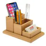 Kebica Stationery Beige Wood 3 Compartment Desk Pen Stand With Tray