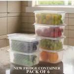 Netrowel PACK OF SIX (6) Plastic Fridge Organizers Storage Box Container Kitchen Freezer Food Basket, Vegetables, Fruits, Fish, Meat, Egg, Dry Fruit, Airtight Lid, Multi Uses