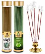 The Aroma Factory White Sage & Green Apple Incense Stick Agarbatti (Zero Charcoal & 100% Herbal) Bottle Pack of 2 x 100