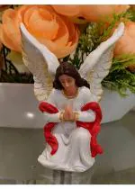 Breeze Handicrafts Poly Resin Idol of Guardian Angel Statue for Table Christian Religious Decoration Showpiece for Home Grotto Small Size (Red Angel) 6.5x3.5x9.5 cm