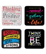 Whats Your Kick Positive Thinking Positive thinking Stay Strong Quotes Printed Set of 4 Coaster With Metal Stand