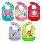 DESIGNESTYMulticolor Waterproof Bib with Detachable Food Catcher - 0.5 - 2 Years ( Pack of 5 )