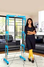 LOOT - LEY Clothes Drying Rack, Stand Foldable Dryer rack ,Space Saving, Collapsible Garment Rack, Standing Rack with Foldable Wings and Casters for Indoor Outdoor [ Made in India] 2 Year Manufacturer Warrnty