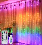 XERGY Window Curtain String Light 280 LED 8 Modes Fairy Lights Remote Control USB Powered (Rainbow)