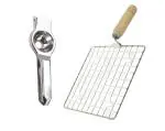 URBAN BUY Stainless Steel Lemon Squeezers With Wooden Roasted Jali Square and Multicolour, (Pack of 2)