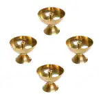 pujaNpujari Kamal Diya Lamp Akhand Diya for Pooja and Diwali Set of 4 Brass (Pack of 4) Table Diya Set (Height: 2.3 inch)