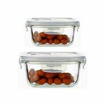 Femora Square Borosilicate Food Storage Container Set with Air Vent Lid 0.8 L+ 1.2 L (Set of 2)