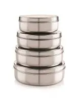 Neelam Stainless Steel Puri Dabba/Storage Containers Set of 4Pcs (825ml,1225ml,1575ml,2175ml), Silver