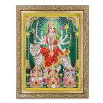 BM TRADERS Maa Durga-Saraswati-Lakshmi-Kali Zari Art Work Photo in Golden Frame (11 x 13 inch)