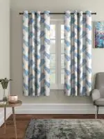 Cortina Blue Floral Polyester Window Curtain 5 ft x 4 ft Pack of 2 (Design 8)