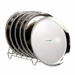 Coconut Saffron Round Plain Mirror Finish Stainless Steel Dinner Plate 22 cm 6 pcs (P10)