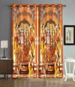 Dc Decastle 213 cm (7 ft) Polyester Room Darkening Door Curtain (Pack Of 2) (3D Printed, Orange Ram Darbar)