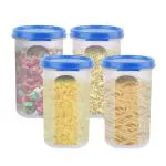 Cutting EDGE Smart Slim Storage 585 ML (Set of 4) Air-Tight Plastic Round Modular Container - for Juice, Dry Fruits - Stackable, BPA Free, Food Grade (585 ML) - (Light Blue)