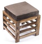 Ikiriya Houston Sheesham Wood Stool in Teak Finish & Iron Grey Velvet Cushion