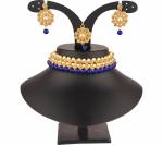 Gyaan Jewels Handmade Gold Plated Brass Necklace, Earring and Maang Tikka Set Blue (Women, Girls) Free Size