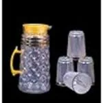 KUMISHRI Water Jug with Lid & 4 Glass Transparent Crystal Clear Sturdy Glass jug, Pitcher for Hot Water, iced Tea, Juice, Cocktail, Mocktail, Beverages, for Dining Table (1.4 L)