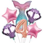 Orama Mermaid Theme Foil Balloons Set for Birthday Decoration (Rose Gold 4th Birthday Mermaid Foil Combo)