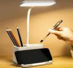 KNMSTORES 3 Step Dimming Battery Operated Rechargeable Eye Protection LED Table Lamp Study Light Reading Desk Lamp Night Lamp Work Lamp with Double Pen Holder A05