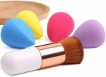 Plethora 4 Pcs Multicolor Makeup Puff + Round Chubby Foundation Brush