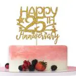 Festiko Gold Glitter Happy 25th Anniversary Cake Topper For Wedding Anniversary, Anniversary Party, Happy Birthday Party Decorations