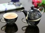 LA TABLEWARE Excellent Double Decker Set of Black Hand Painted Ceramic Pot & Cup (Set of 1)