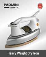 PADMINI Essentia Heavy Weight,1000-Watt Dry Iron with Power Indicator, Non stick coated sole plate & Adjustable thermostat control (White And Silver) 1000 Watts (DI-103)