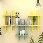 webshoppee Floating Wall Mount Shelf Display Shelves Storage Organizer for Wall Decoration Wooden Wall Shelf (Number of Shelves - 6, Green, Yellow)