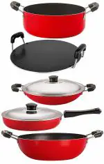 Nirlon Red Aluminium Non-Stick Cookware set with Lid 5 pcs