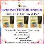 K SONS FRAGRANCES Pineapple Premium Agarbatti 3 pouch set 120 GMS. Each