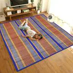 SUBHRA TEXTILE Natural Madurkathi Handcrafted Blue Chatai Mat Large / Yoga Mat/ Prayer Mat/ Floor Mat for Home, Office, Boutiques, Shops |Sleeping Mat for Floor, 6.5 X 4.5 Feet