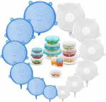 KATHIYAWADI Microwave Safe Silicone Stretch Lids reuseable Flexible Covers for Rectangle, Round, Square Bowls, Dishes, Plates, Cans, Jars, Glassware and Mugs Multicolor(Pack of 12) (2 Set)