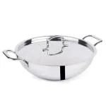 The Indus Valley Triply Stainless Steel Kadai/Kadhai with Steel Lid | Large, 28cm/11 inch, 3.5Ltr, 2.2kg | Induction Friendly | Nonstick 3-Layer Body, 100% Toxin-Free, No Chemical Coating