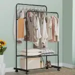 House of Quirk Clothing Rack with Wheels Double Rolling Rack DIY Iron(Load 110LBS)-Black