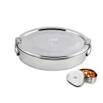 JVL Silver Stainless Steel Big Single Layer Oval Lunch Box With Small Container