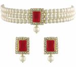 Gyaan Jewels Handmade Alloy Earring and Necklace Set Red, White, Gold (Women) (Pack of 1) Free Size