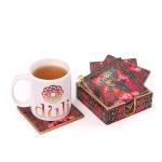 DULI Enamel Coated Multicolor Rectangular Engineered Wood Buddha Tea Coasters with Stand - 10 x 10 cm (set of 6)