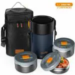 Home Puff Contigo-L Blue Stainless Steel Vacuum Insulated Lunch Box with Bag 3 Container 2 L