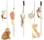 Qpets Premium Cat Toy Interactive Cat Toys Set of 5 Cat Teaser Wand Pet Toy for Cat Activity Fishing Rod with Mouse Natural Feathers Cat Toys for Kittens to Play Cat Games and Toys Mouse Toy