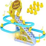 PlayVista Duck Slide Toy Set, Funny Automatic Stair-Climbing Ducklings Cartoon Race Track Set Little Lovely Duck Slide Toy Escalator Toy with Lights and Music (Duck Track Set)