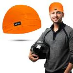 XTRIM Unisex Helmet Skull Cap for Bikers & Cyclists, Cotton Head Cap, Hair Inner Helmet Cover Cap for Men, Sweat Cooling Skull Cap for Women, Skull Cap for Summer (Orange, One Size Fits All)