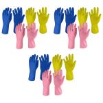 Primeway Rubber Medium Flock Lined Multipurpose Cleaning Gloves, Assorted, 9 Pairs
