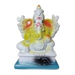 Heaven Decor Lord Ganesha Ceramic Sitting Statue Idol (Murti) for Home Decor, Office Decor and Pooja Room | Handmade Lord Ganapathi Good Luck Showpiece Gift (White with Orange) (15 cm).