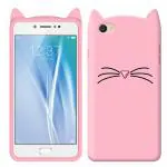 Indiacase Vivo V5/1601 Pink Slim Silicone, Rubber Cat Design, Wireless Charging Compatible Cases & Covers, Display Size-12 mm, 14 x 7 x 5 mm