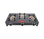 Hindflame 3 Burner Crown Black Toughened Glass LPG Cooktop, Manual Ignition Gas Stove