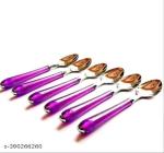 AVORDE Stainless Steel Fancy purple Spoon Set Table Spoon Cutlery Set Steel Plastic Handle for Kitchen and Dining Table Spoon for Lunch Dinner (Set of 6 Spoon)
