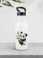 Weshopaholic Stainless Steel Printed Sipper Bottle Leak Proof With Straw Cap 600ML (Panda)