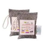 Purifyus Activated Bamboo Charcoal Air Purifying Bag Deodorizer and Dehumidifier for Car; Rooms; Pets; Shoes; Packet Color -Grey-Black. Pack of 2-100gram